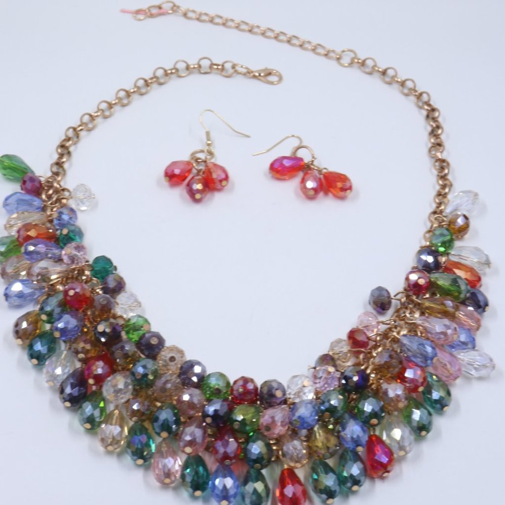 Multi Colored Crystal Necklace with matching earrings